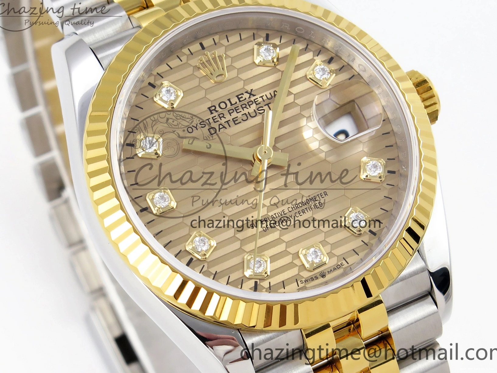 Good Copy Rolex Watches Best 904L on VS Premium Edition 1897 YG Diamonds 1:1 36 Jubilee Steel Textured SS Bracelet DateJust 126233 Dial VSF 0102